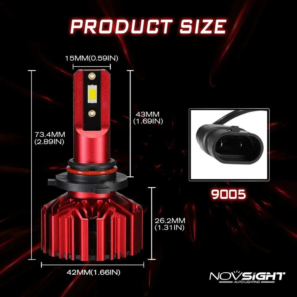 Novsight Car LED Headlight H4 60W 10000LM LED H7  H1 H3 H11 9005 9006 6000K Auto Headlamp Fog Light Bulb Hi-Lo Beam Car Styling
