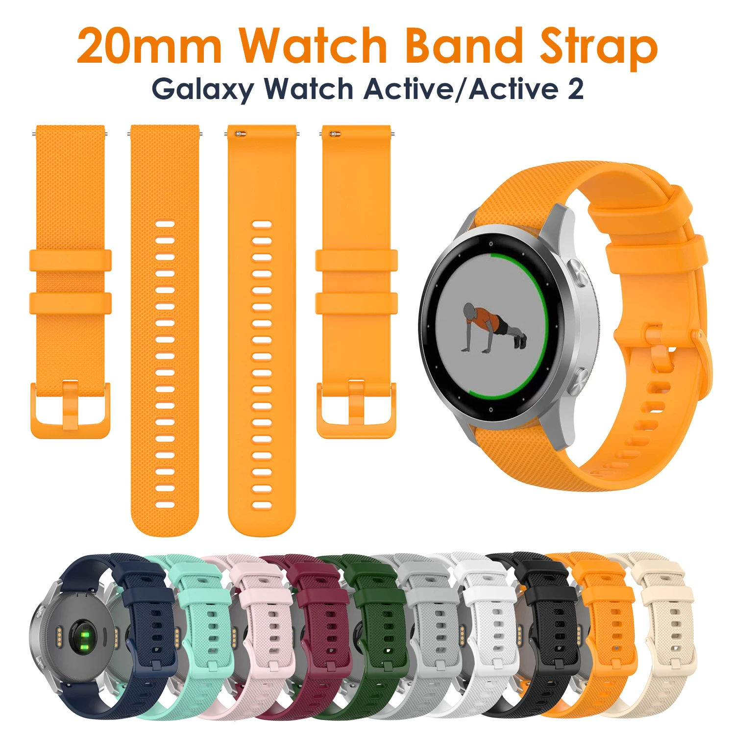 20 мм полосы для Samsung Galaxy Watch Active/Active 2 44 40 мм/Galaxy 42 силиконовый спортивный ремешок