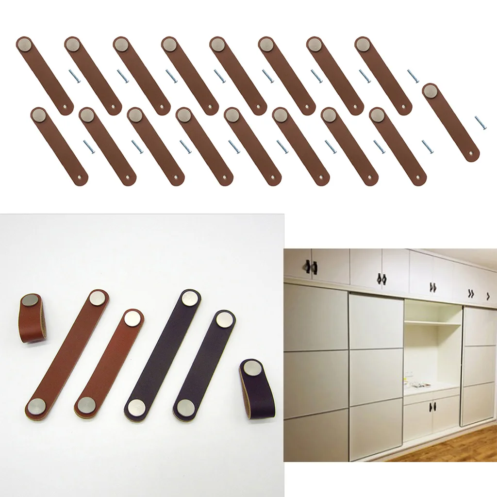 17x Cabinet Handles Handmade Leather Dresser Drawer Knobs Pulls Door Handle Kitchen Pulls Knob