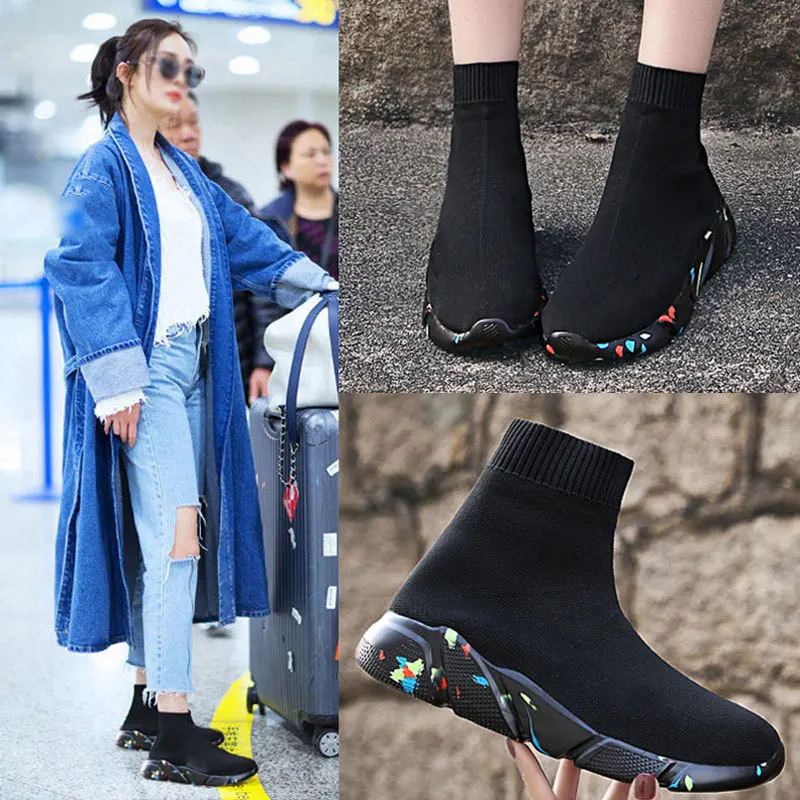 

Couples Elasticity wa zi xie Women's Korean-style Ulzzang Fashion Versatile 2019 Summer Black And White with Pattern Casual Ankl