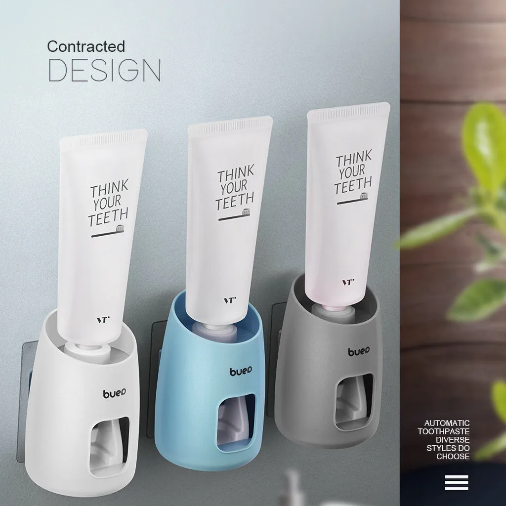 

New Automatic Toothpaste Dispenser Set Wall Mount Stand Holder Extrusion #15