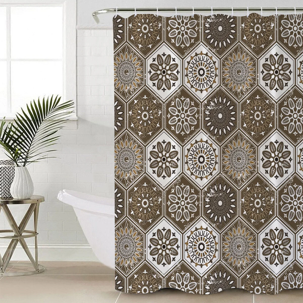 Christmas Theme Snowflake Pattern Brown Polyester Fabric Shower CurtainMAT 40X60CM