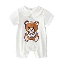 Одежда для малышей; хлопковые комбинезоны для малышей; короткий рукав; Летний комбинезон с рисунком медведя из мультфильма для малышей; милый комбинезон с котом; боди для новорожденных; костюм