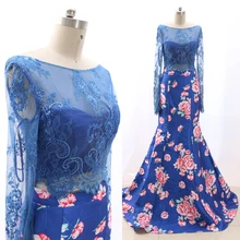 MACloth синий Русалка o-образным вырезом длиной до пола Длинные Кристалл атласные Выпускные платья платье м 268257 распродажа