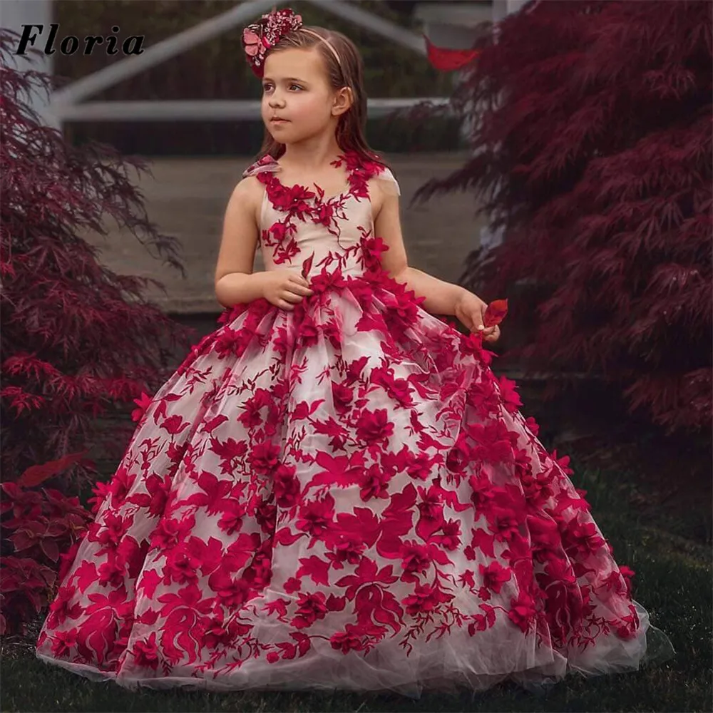 

Красные платья на заказ для девочек с 3D цветами, свадебные платья для девочек, платья для девочек с цветами 2022, детское платье для причастия