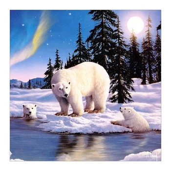 

5D Diamond Painting Kit, Diamond Art Full Drill Polar Bear Crystal Embroidery Cross Stitch Arts Craft Supply Polar Bear