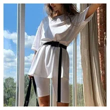 

2021NEW Casual Solid Outfits Women's Two Piece Suit With Belt Home Loose Sports Tracksuits Fashion Leisure Bicycle Suit Summer