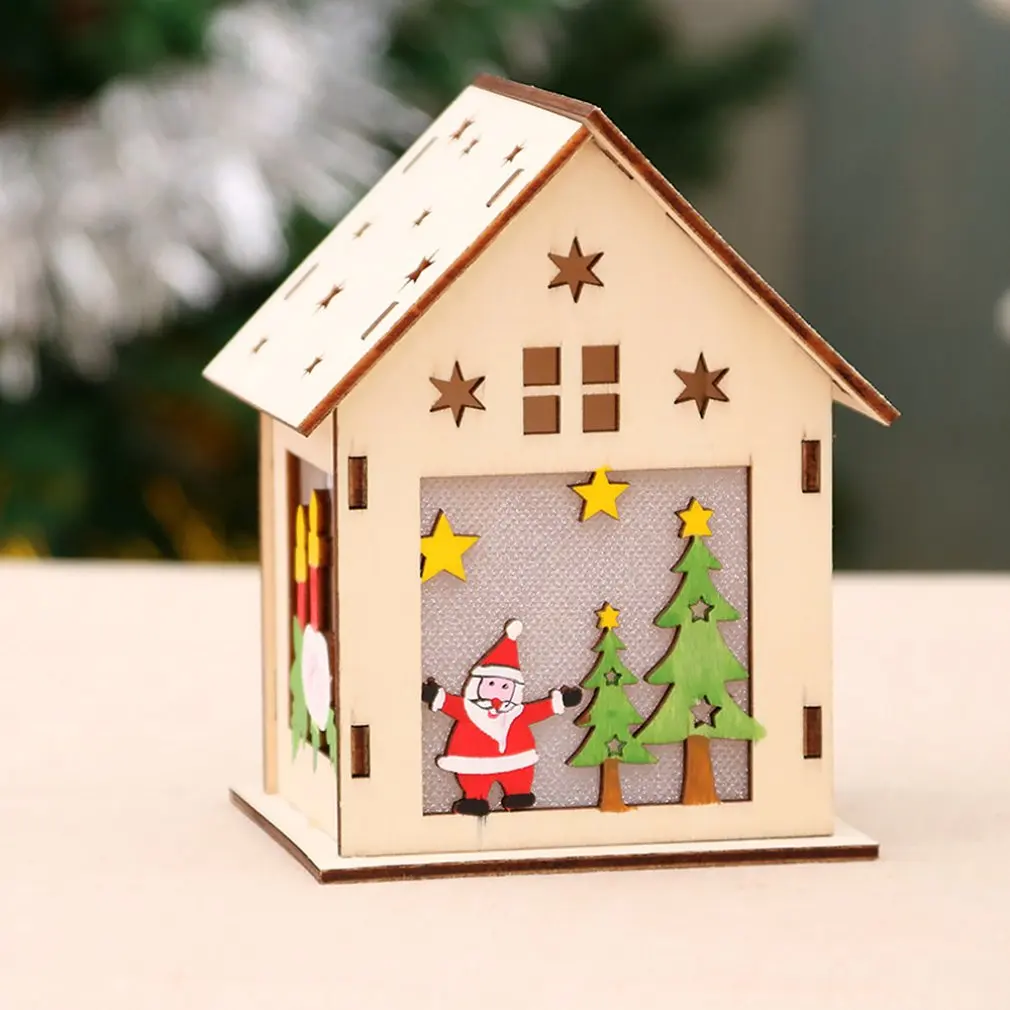 Подсвечиваемый деревянный дом Снежный дом фестиваль украшения Рождественская елка украшения DIY подарок украшение окна - Цвет: Бургундия