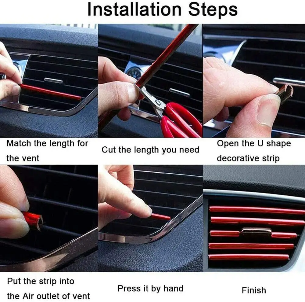 Car Air Conditioner Trim 10 Pcs 20cm Car Air Conditioner Vent Outlet Trim Strips U Shape Chrome PVC Colorful Shiny for Car Decoration