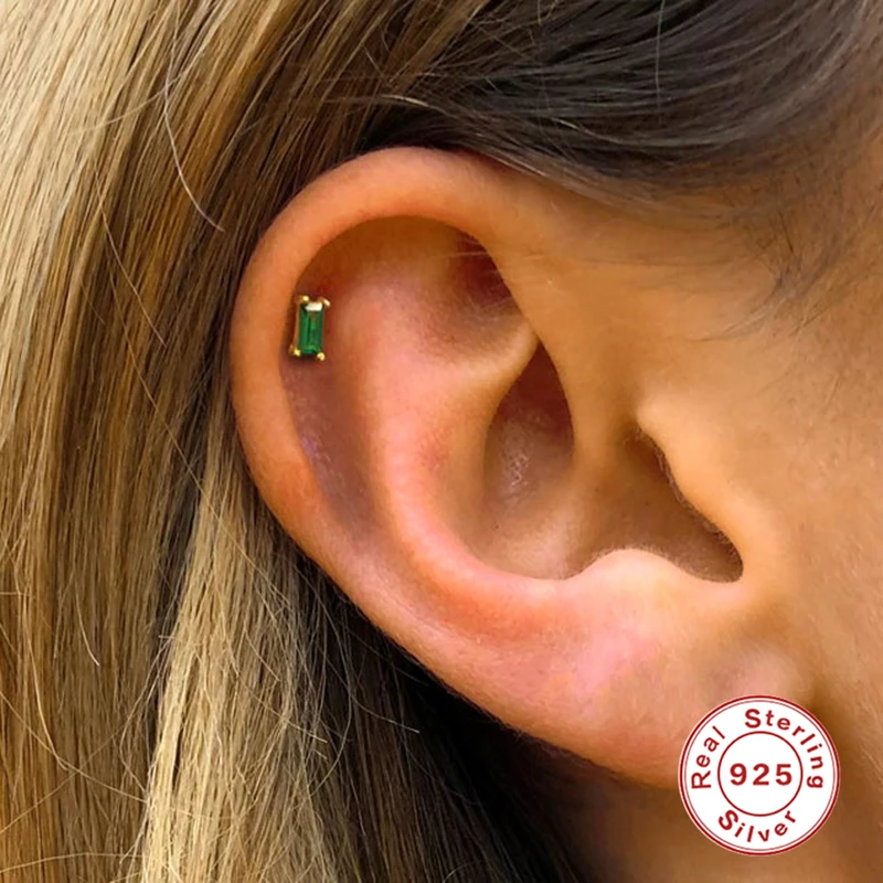 100% S925 Sterling Silver CZ Pendientes Micro Pave Green Zircon Earrings Stud Earring For Women Girl Birthday Party Gift Jewerly