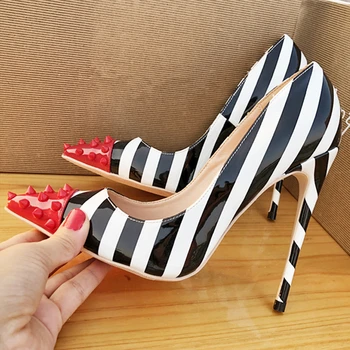 

High heels sexy women elegant heel yellow shoes quality thin heel point toe 12cm patent leather pumps meeting party shoes 2020