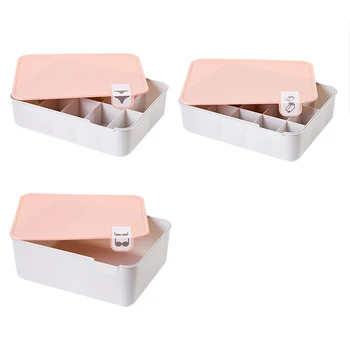 

3 Pcs Bra Underwear Storage Boxes Stackable with Lid Grids Home Wardrobe Drawer Closet Organizer Case Socks Panties Bra Storage
