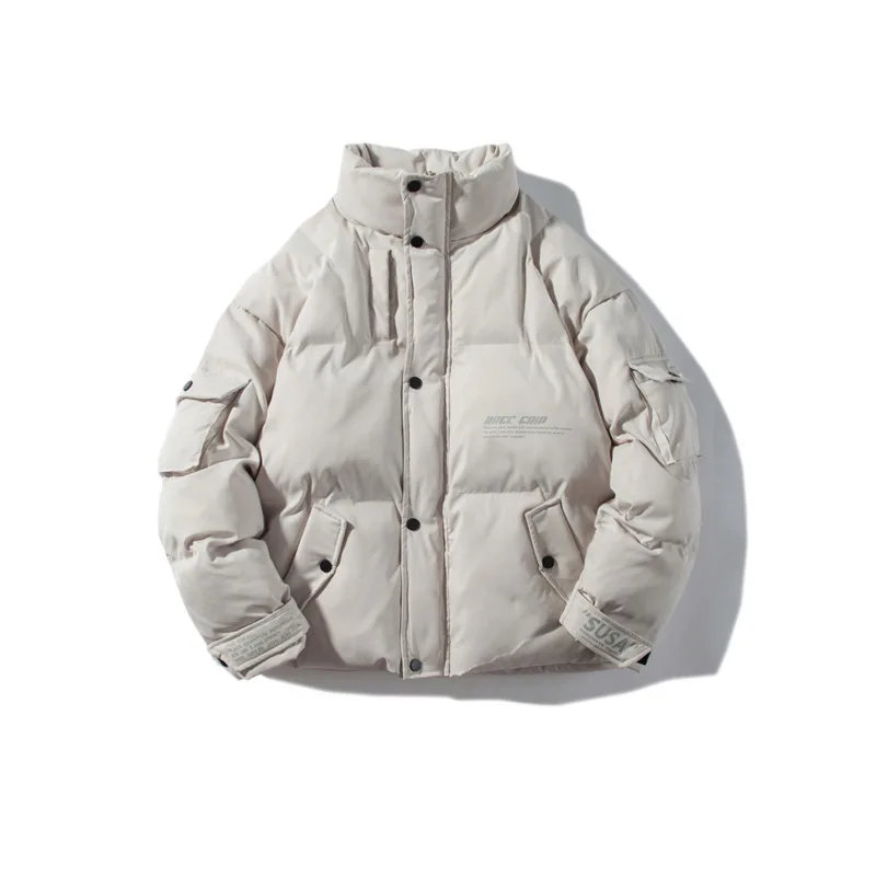 Japanese-style Men'S Wear Winter New Style Popular Brand Solid Color down Coat Thick Warm Stand Collar Cotton Coat Cotton-padded