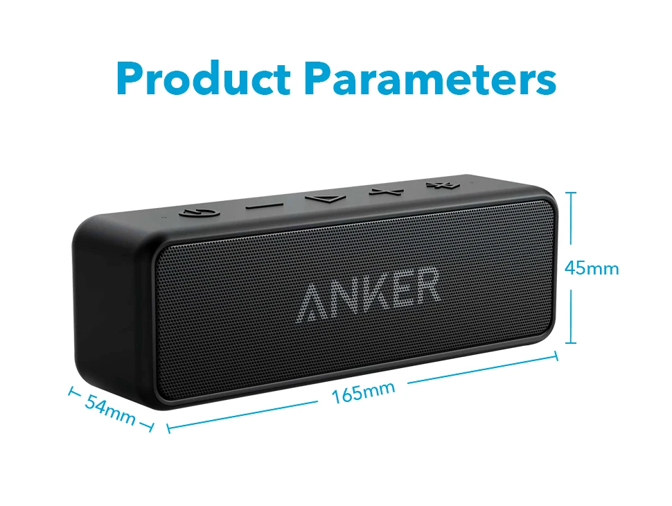 Anker Soundcore 2 Portable Bluetooth Wireless Speaker Better Bass 24-Hour Playtime 66ft Bluetooth Range IPX7 Water Resistance