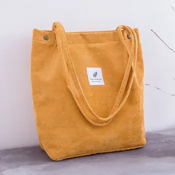 

Women Corduroy Shopping Bag Female Canvas Cloth Shoulder Bag Environmental Storage Handbag Reusable Foldable Eco Grocery Totes