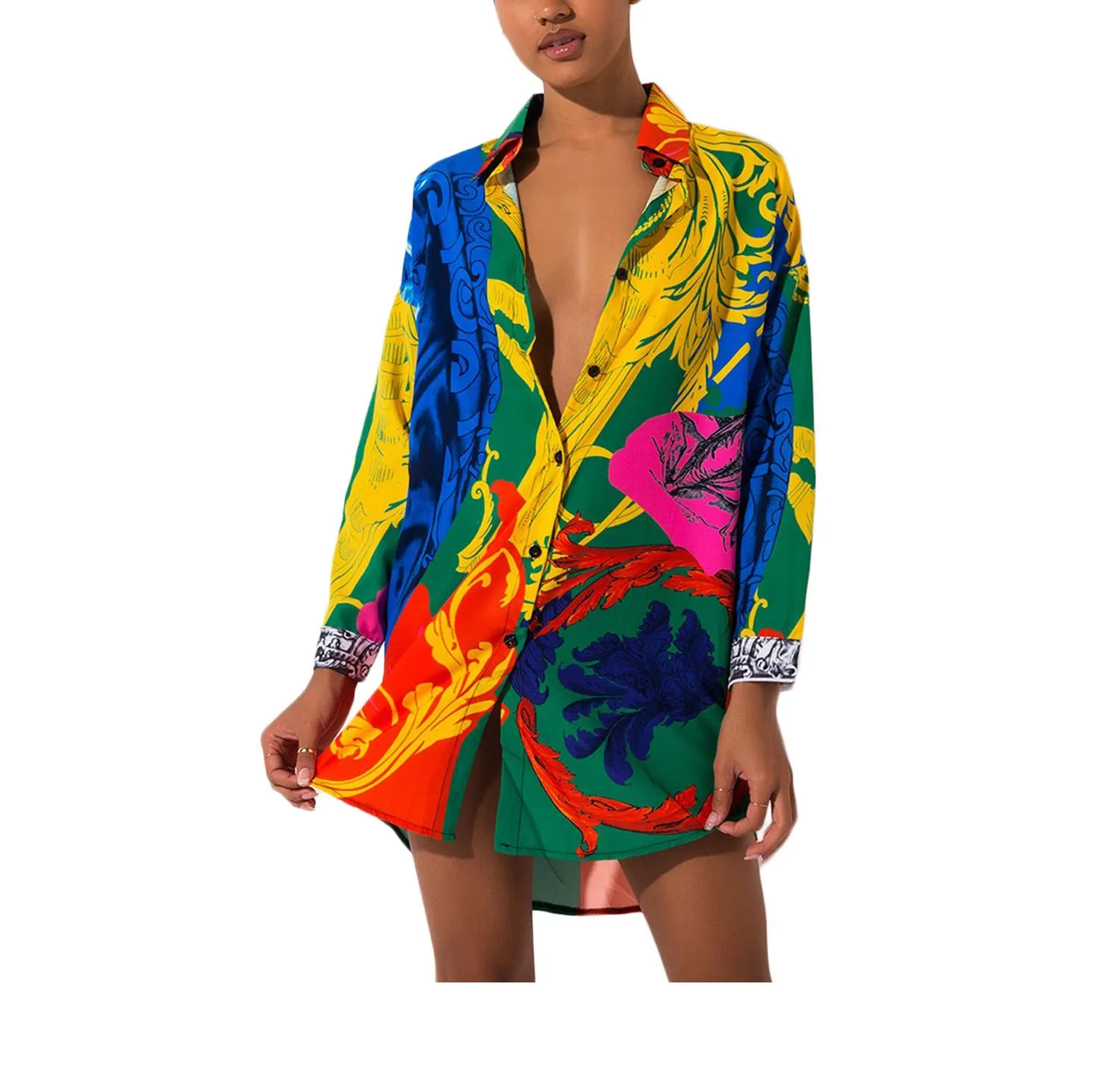 

2019 Ethnic Style Women Long Shirt Loose Long Sleeve Print Shirt Turn-Down Collar Casual Blouses Clothing Female