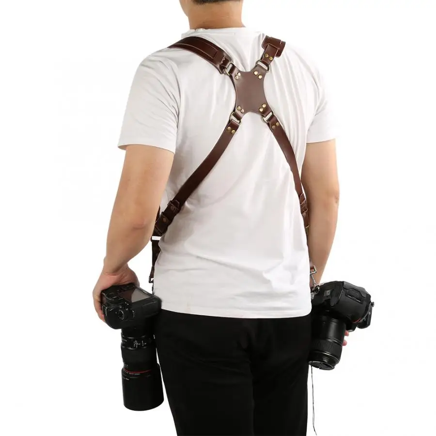Регулируемый двойной кожаный ремень с заклепками, двойной плечевой ремень для цифровой камеры, аксессуар, двойной плечевой ремень для камеры