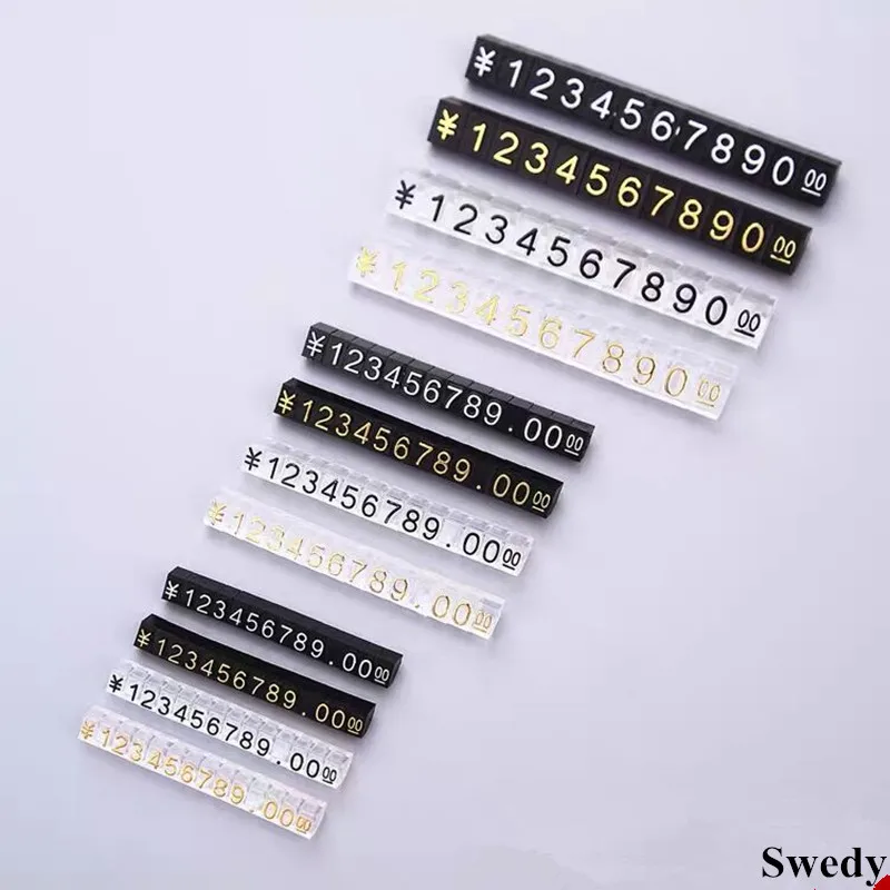 플라스틱 큐브 가격 표시 태그, 유로 달러 쥬얼리 가격 태그, 숫자 스탠드 프레임 라벨 샵, 4x6mm, 10 세트