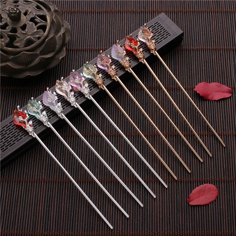 Vintage Chinese Style Hanfu Hair Stick Women Metal Glaze Hair Fork Hair Chopsticks Hairpin Woman Jewelry Hair Clip Accessories designer head scarf