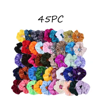 

Pack Of 45 Hair Bands Velvet Elastic Solid Color Hair Rope For Women Girls Hair Accessories #YJ2