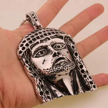 

Vintage 316L Stainless Steel Silver Color Huge Heavy God Pendant Men's Boy's Jewelry Pendant Necklace Free Box Link Chain 24inch