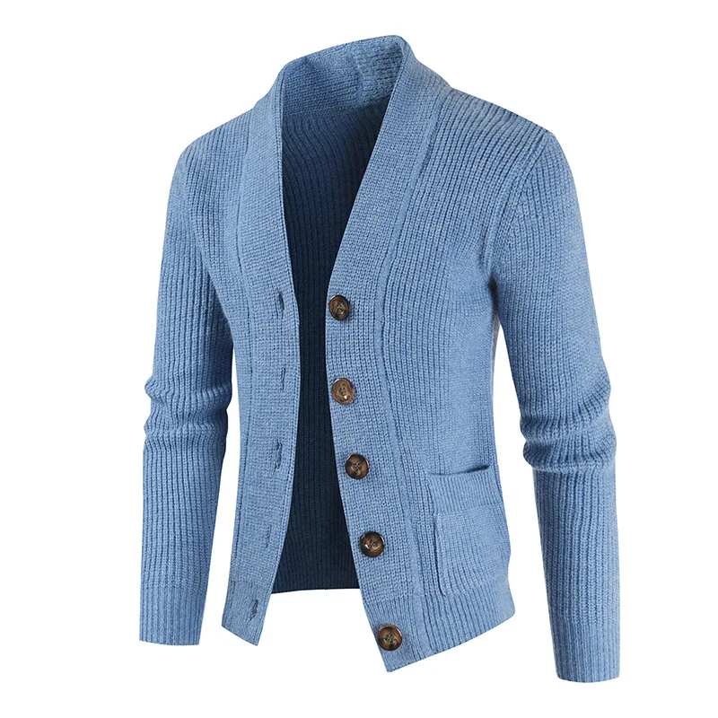 Khaki Cardigan Men Cotton Sweater Long Sleeve Mens V-Neck Sweaters Loose Solid Button Tops Fit Knitting Casual Style Clothing 3