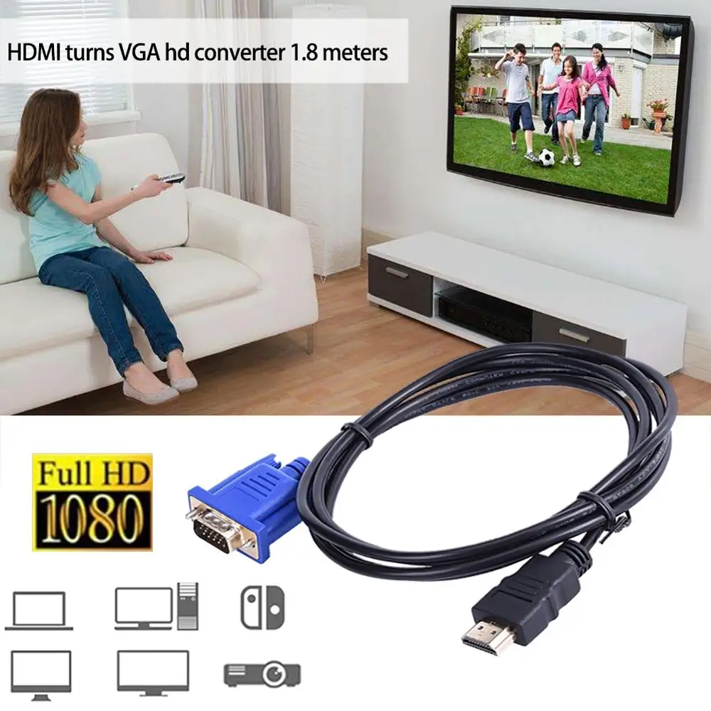 

Tonbux 1.8M HDMI Cable Male To VGA HD-15 Male 15Pin Adapter Cable Converter 5FT 1080P HD Splitter Switch For PC DVD HDTV Monitor