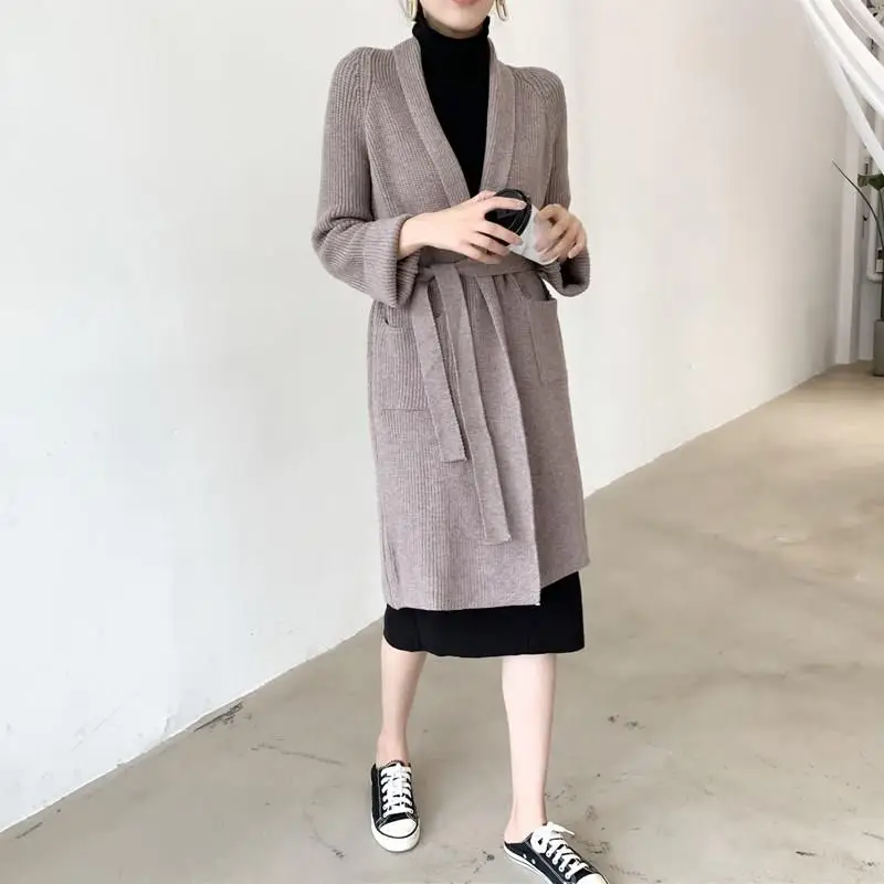 #^Special Price V-Neck Long Loose Knitting Cardigan Solid Pockets Thickening Sweater Long Sleeve Lace Up Oversized Women Cardigans #^Special Price V-Neck Long Loose Knitting Cardigan Solid Pockets Thickening Sweater Long Sleeve Lace Up Oversized Women Cardigans