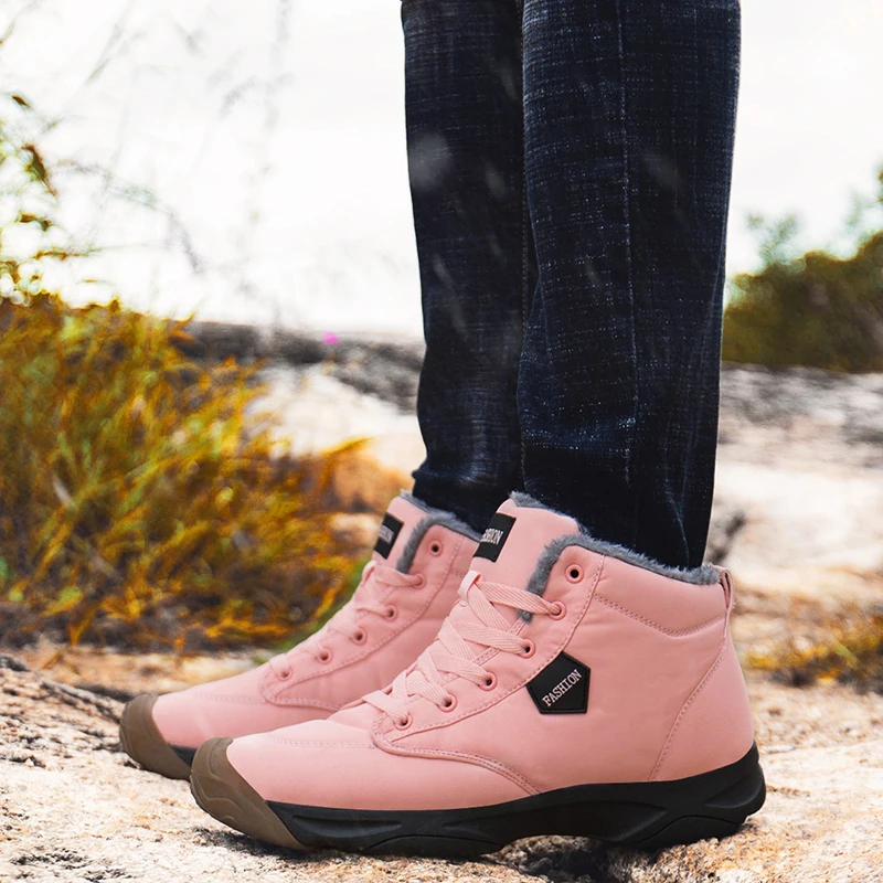 Fhlyiy/Плюшевые ботинки; женские Теплые ботильоны; Женская Удобная резиновая обувь; женские зимние кроссовки на шнуровке; Цвет черный, розовый