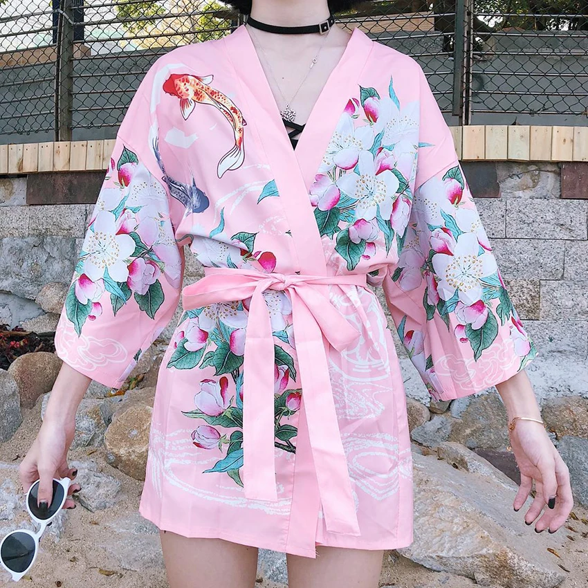 Harajuku кардиган Флора Золотая рыбка хаори японский стиль кимоно юката Женская куртка мужская азиатская одежда Вечерние уличная одежда Необычные