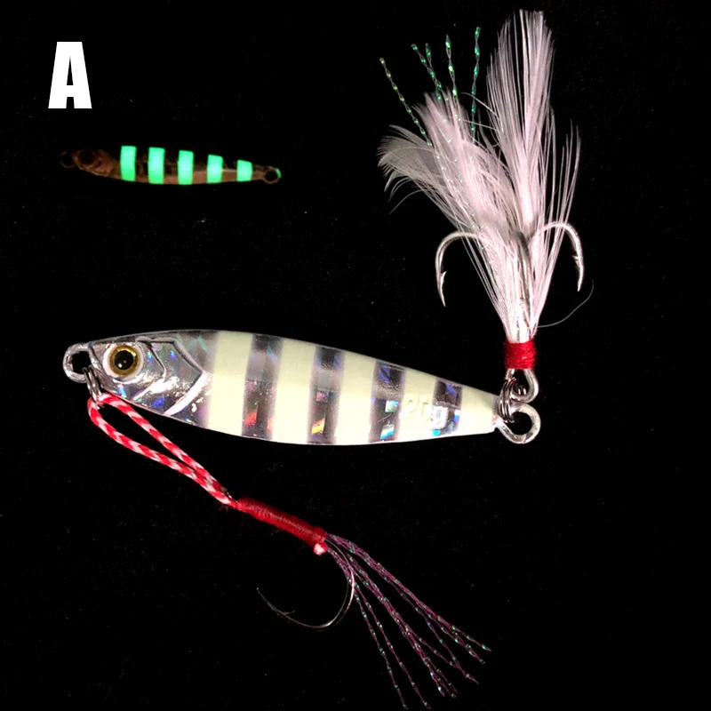 a 2Pcs Metal Lead Fish Jig Fishing Lures Luminous Bait Jigging&T8 - Цвет: a
