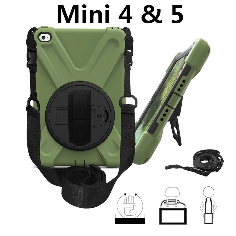 mini 4 5 army green Противоударный чехол для ipad mini 1 2 3 4 детей/ipad mini 5 чехол с подставкой и ремешком на руку силиконовый безопасный Чехол для детей+ подарок - Цвет: mini 4 5 army green