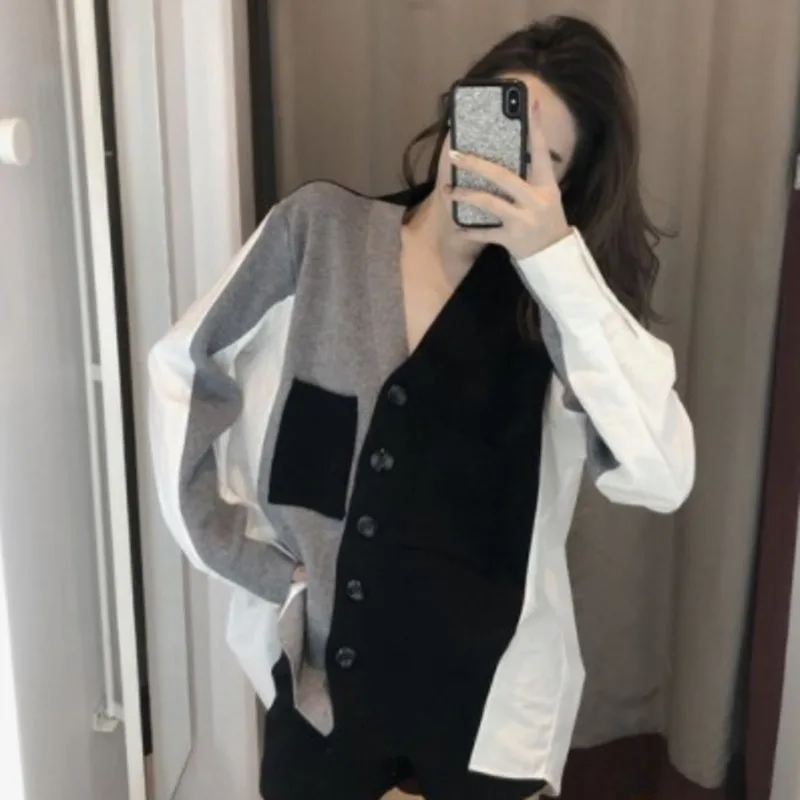

[EWQ] Leisure V Neck Full Sleeve Cardigan Women Loose Single Breasted Multi Size Thin Knitting Sweater 2019 Autunmn New QL100