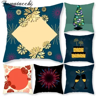 

Fuwatacchi Merry Christmas Cushion Cover Xmas Tree Pillow Case Home Decorative Pillows Cover for Sofa Car Seat Fireworks 45*45cm