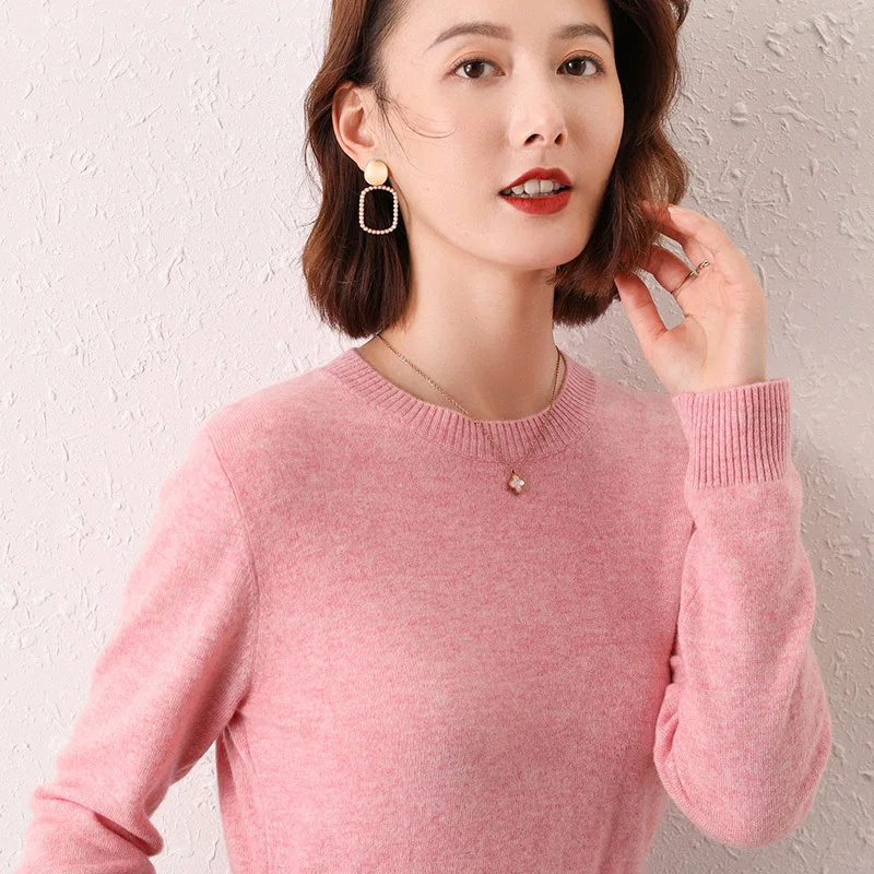 pink LITVRIYH кашемировый свитер, женские свитера и пуловеры с длинным рукавом и круглым вырезом, мягкий женский пуловер, Женский вязаный свитер, джемпер, Топ - Цвет: pink