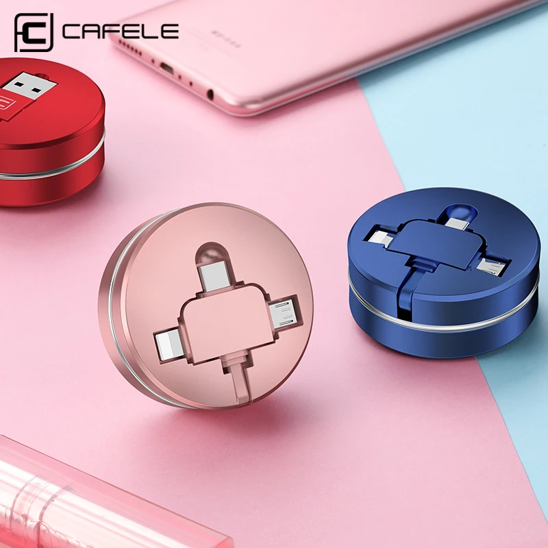 CAFELE USB Type C Cable Fast Charge 3 in 1 retractable Micro usb cable for iphone x xr 7 redmi Huawei Support Data sync