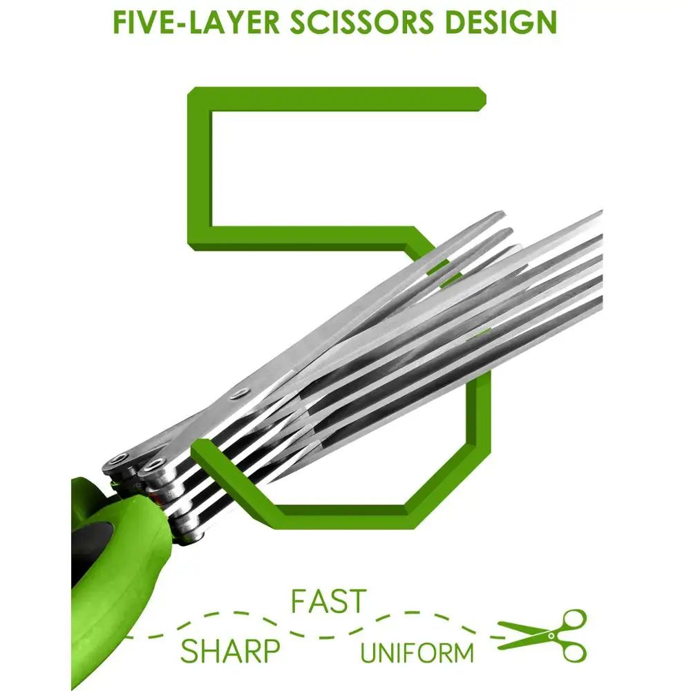 

ZEMEN Kitchen Scissor Scallion Cutter 5 Layers Fast Sharp Stainless Steel Shears Basil Rosemary Shredded Chopped Kitchen Scissor