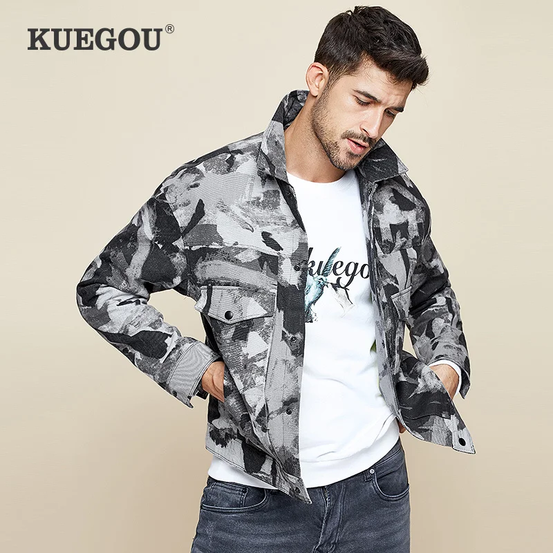 Kuegou 2019 Herfst 100% Katoen Camouflage Casual Jas Mannen En Jassen Voor Uitloper Japanse Streetwear Camo Militaire Kleding 9525
