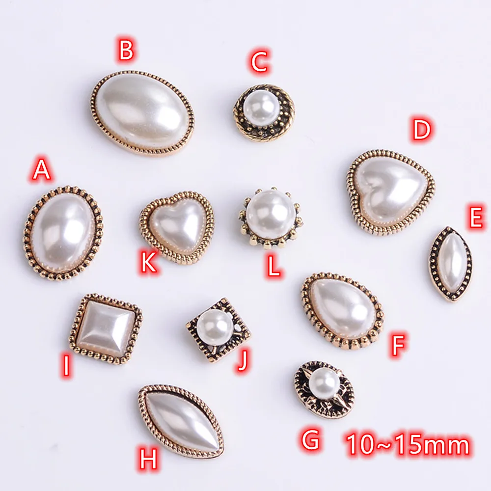 

Nail Art Decorations Pearls Vintage Gold Jewelry Accessories 20pcs Flatback Ivory Pearl Button Embellishments Wedding Decoration