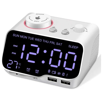 Despertador Digital Radio Bluetooth altavoz, 12/24 H, atenuador, alarma Dual, despertador, termómetro, temporizador de sueño enchufe blanco de EE. UU.
