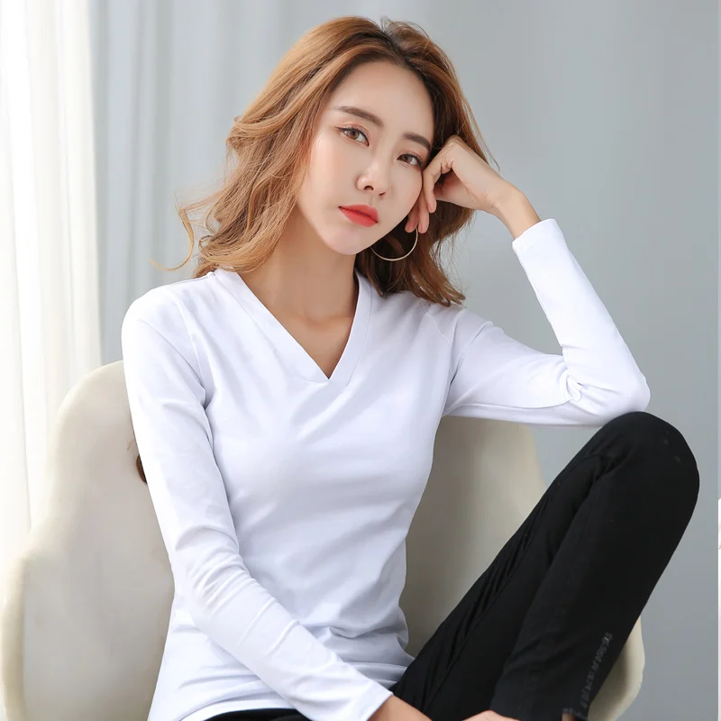 

3 Colors Black White Grey Long Sleeve Women Cotton T Shirt Spring Autumn Casual Korean Tops Female Plus Size Tees 2020 New