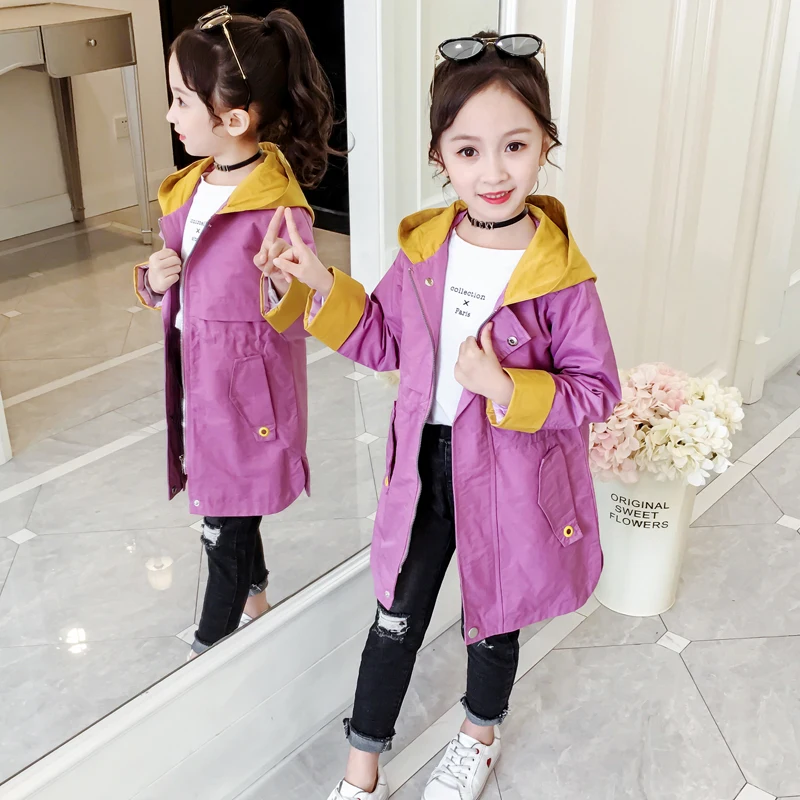 Candy Girls Windbreakers Casual Loose Hooded Kids Long Coats Jackets Cotton Fashion Girls Outwear Vestidos for 6 8 10 12 Years