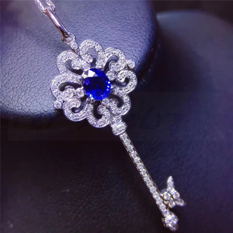 Натуральный сапфир или рубин или изумруд ключ стиль ожерелье кулон 0.55ct драгоценный камень стерлингового серебра 925# J91081