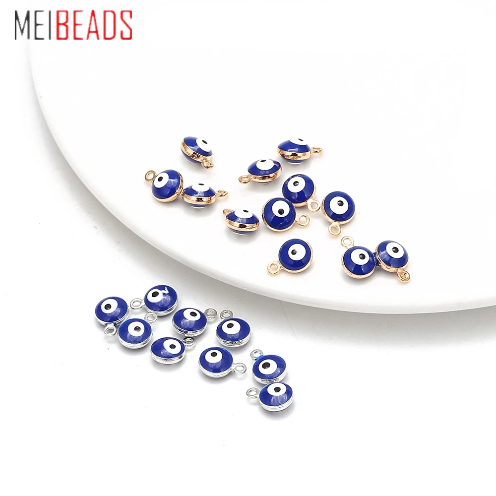 MEIBEADS 30 шт./лот бусины сглаза ручной работы голубой глаз золотистые соединители