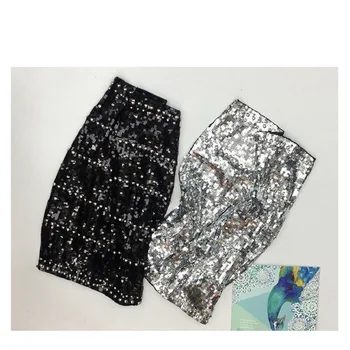 

CHIC Designer New Arrival Europe Rivets Bling Bling Sequin Women Skirt Slim midi Skirt Black Silver Gold