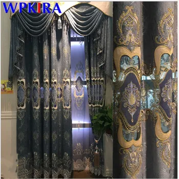 

American Luxurious Curtains Semi-Blackout For Living Room Embroidery Window Blinds Drape Chenille Soft Sheer Curtains X-AD557#30
