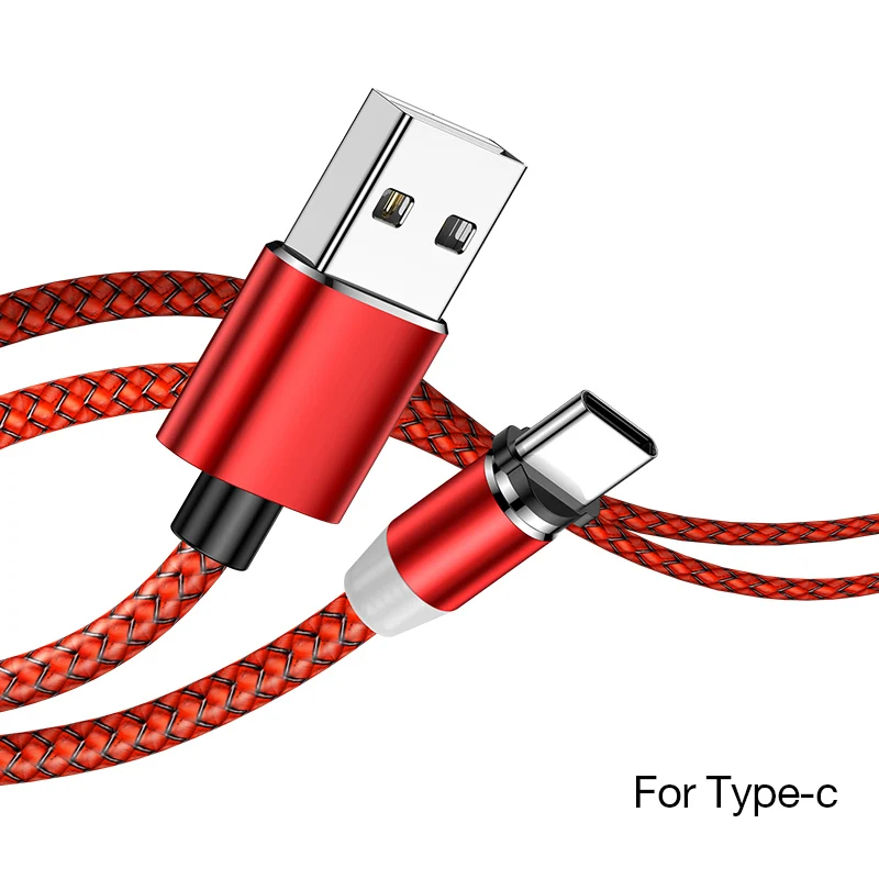 Магнитный светодиодный кабель MADATA Micro usb type C, магнитный usb-кабель для зарядки iPhone 11X7 8 XS Max XR huawei samsung xiaomi LG - Цвет: Red For Type C
