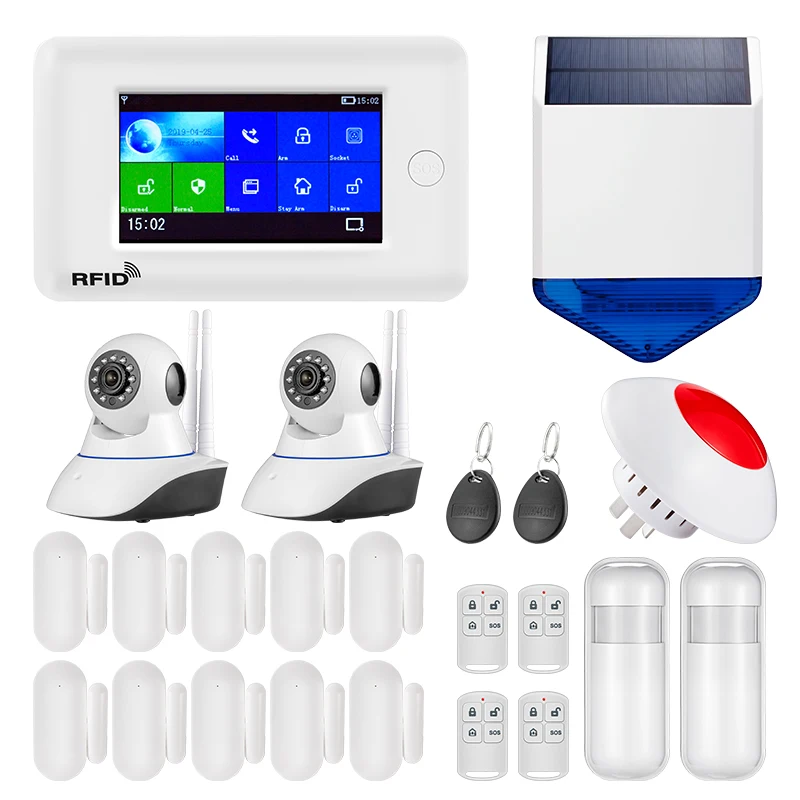 FUERS PG106 WIFI GSM Alarm System 4,3 zoll Home Security Full Touch Panel Mit PIR Motion Sensor Indoor/Outdoor sirene WIFI Kamera FUERS PG106 WIFI GSM Alarm System 4,3 zoll Home Security Full Touch Panel Mit PIR Motion Sensor Indoor/Outdoor sirene WIFI Kamera