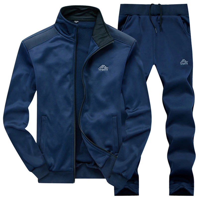 Promotion Olevo Men's Cardigan Solid Printed  Long Sleeve Sweatshirt Bodybuilding Fleece Sweatsuit + Long Sweatpants Casual Sports Suit