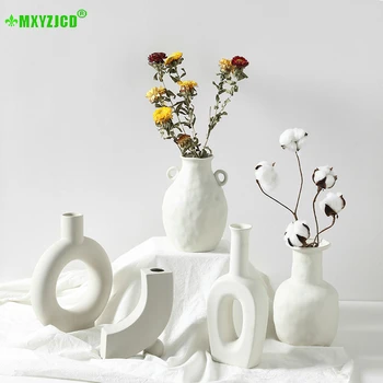 

Nordic Ins Ceramic Vase Home Decoration Ornaments White Vegetarian Plain Ceramic Flower Pot Artwork Handicraft Gift Dried Flower